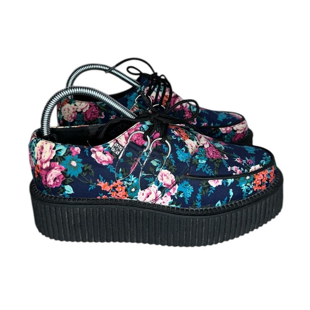Tuk Women's Floral Print Creepers Platform Lace Up Shoes Size 8 - Picture 2 of 12